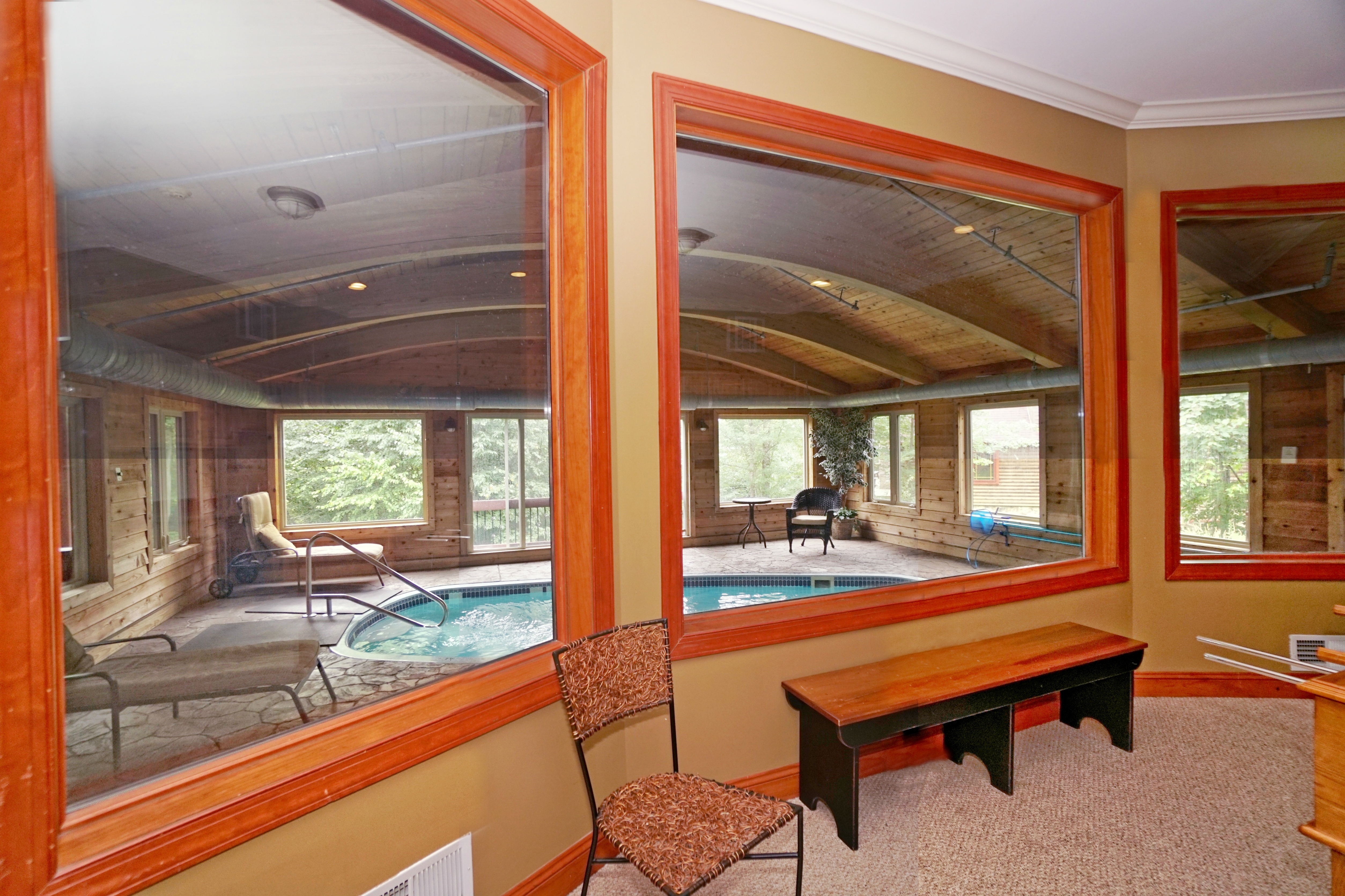 windows to indoor pool on entry level